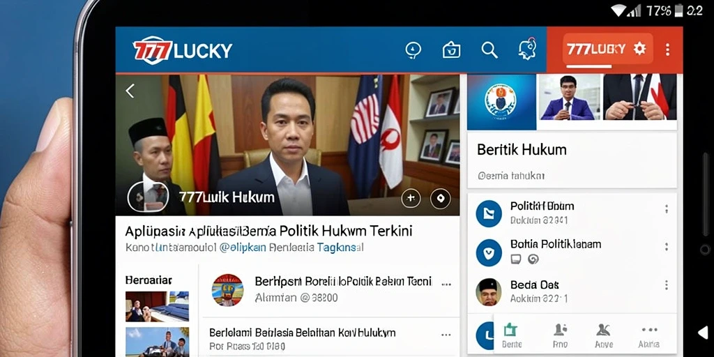 Screenshot antarmuka aplikasi 777LUCKY menampilkan informasi politik dan hukum.