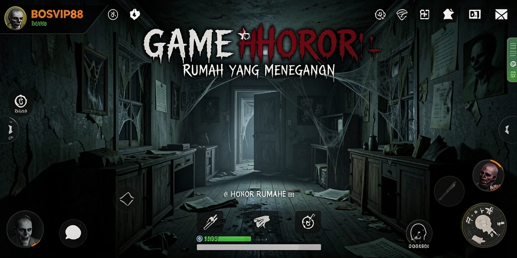Screenshot dari antarmuka <strong>BOSVIP88</strong> yang menampilkan suasana horor yang mendebarkan.