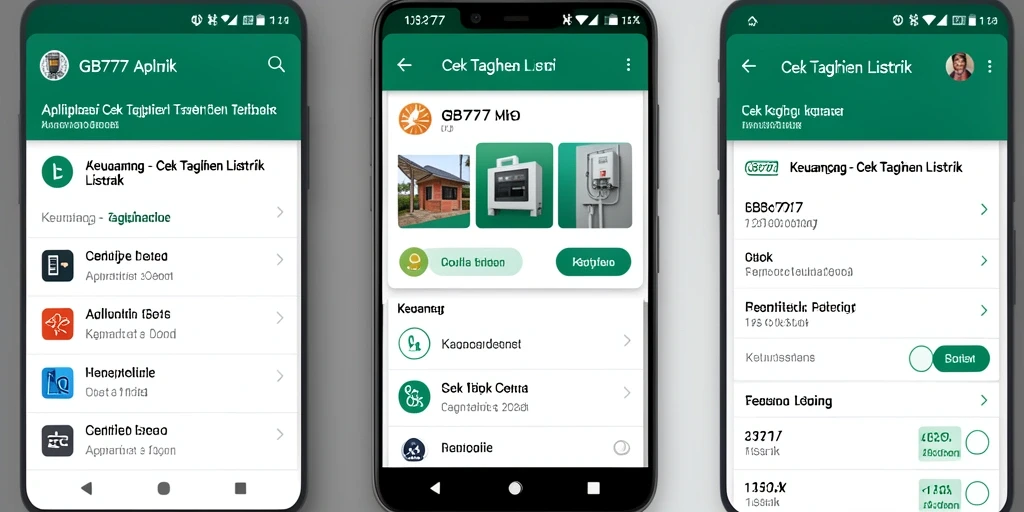 Screenshot antarmuka GB777 yang menampilkan fitur cek tagihan listrik.