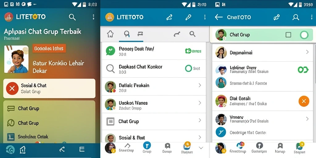 Tampilan antarmuka LITETOTO menunjukkan fungsi Chat Grup yang intuitif dan menarik.